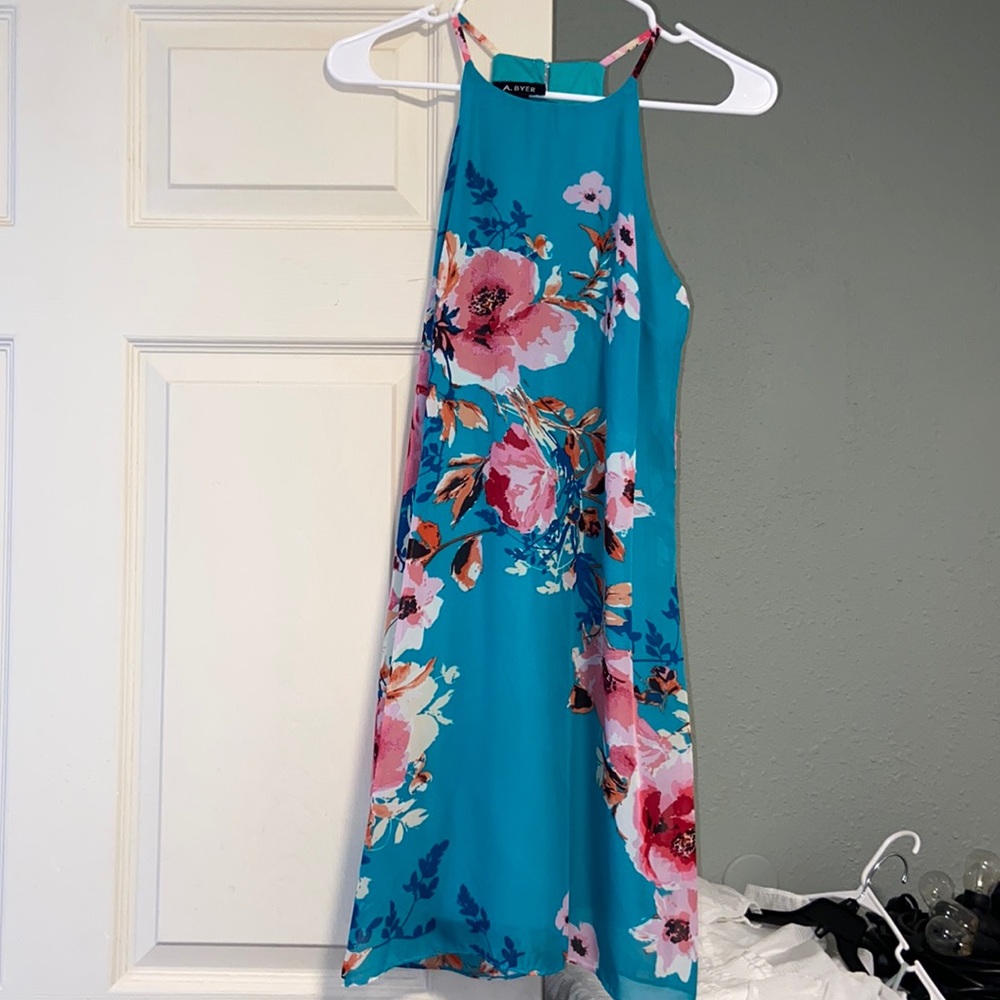 Teal Floral Tank Dress